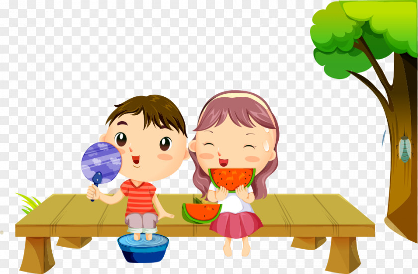 Eating Watermelon Vector Cartoon Characters On Board Clip Art PNG