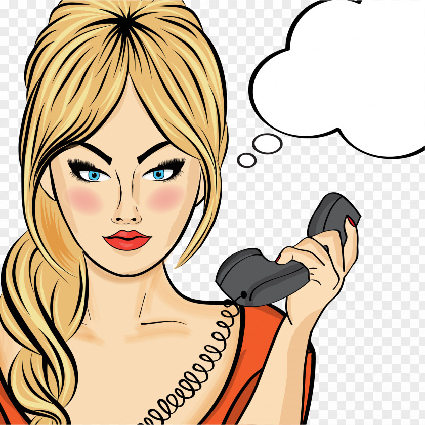 Vector Hand Painted Cartoon Woman Pop Art Royalty-free Mobile Phones Illustration PNG