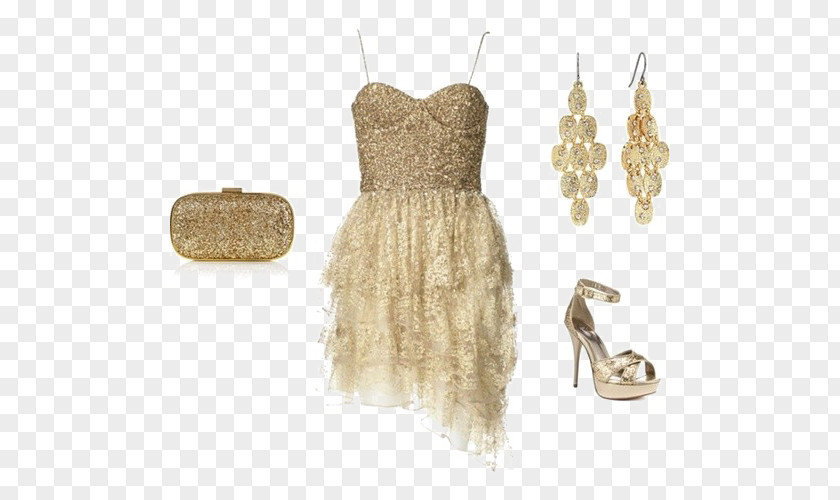 Gold Sequined Dress Sling Cocktail Clothing Fashion Formal Wear PNG