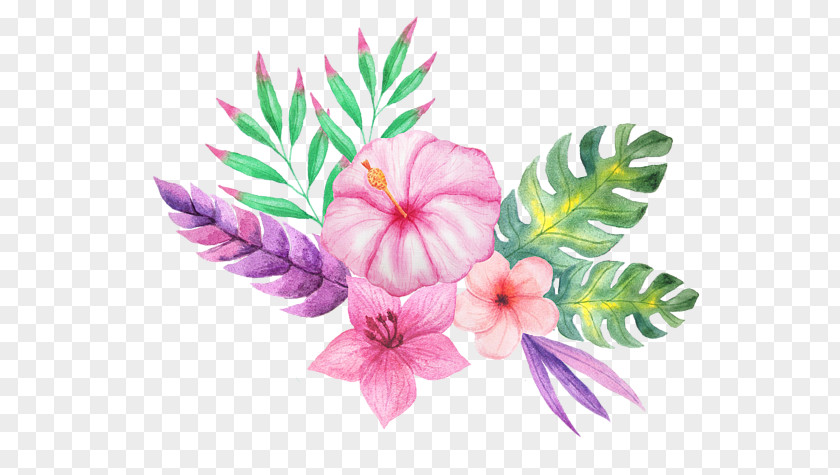 Tropical Plants Watercolor Clip Art Flower Bouquet Paper Drawing PNG
