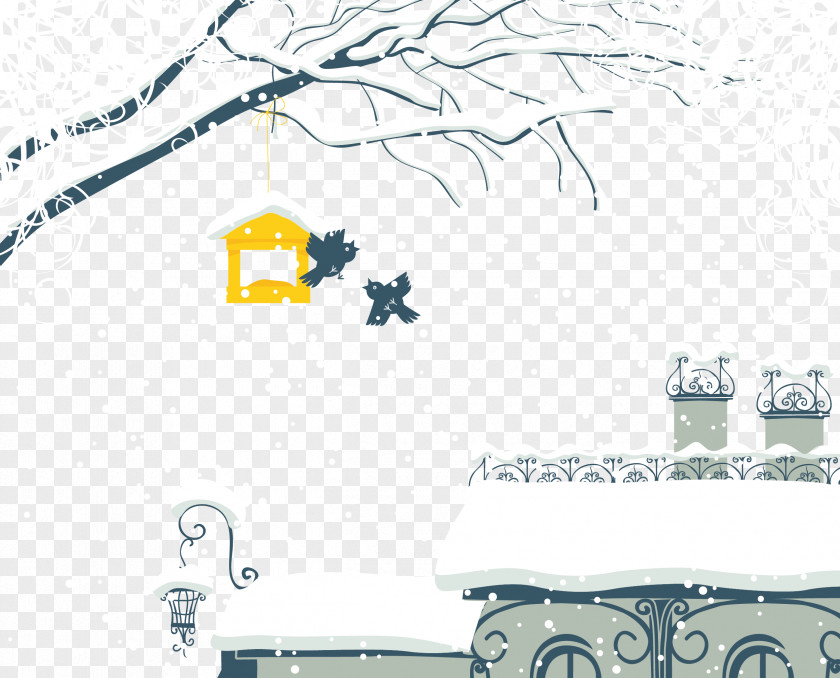 Bird House On The Edge Of Branches Snow Winter Illustration PNG