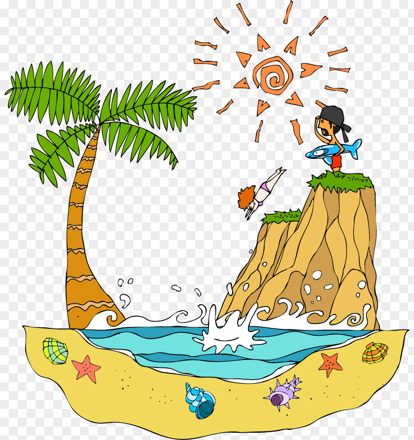 Vector Island Swimming Cartoon Stock Illustration PNG