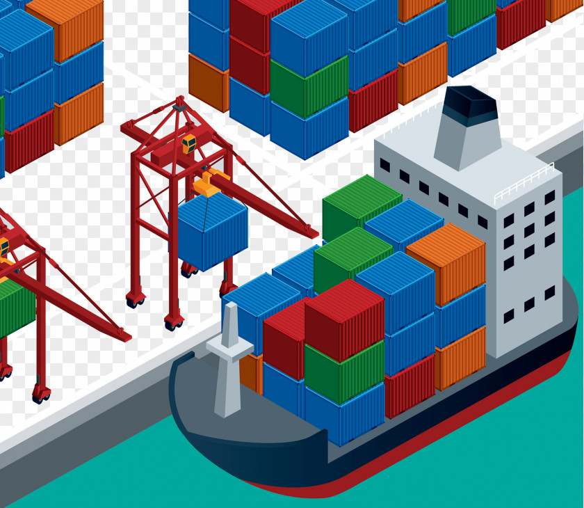 Port Pier Illustration Intermodal Container Ship PNG