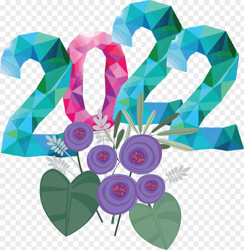 2022 Year Flower Text Design PNG