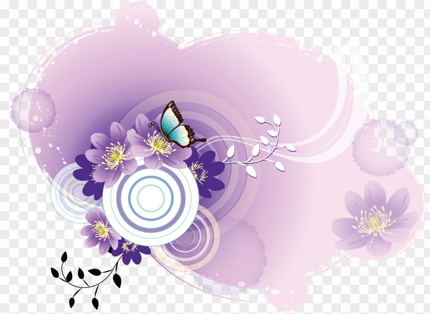 Abstract Flower Butterfly Watercolor Painting Desktop Wallpaper PNG