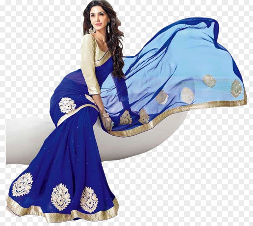 Dress Sari Blouse Choli Georgette Blue PNG
