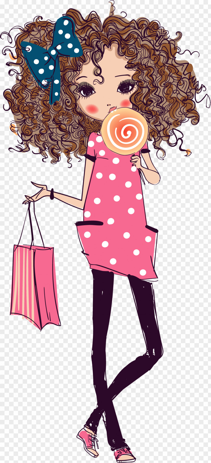 Fashion Cartoon Drawing Illustration PNG Illustration, hand painted lollipop girl, woman holding illustration clipart PNG