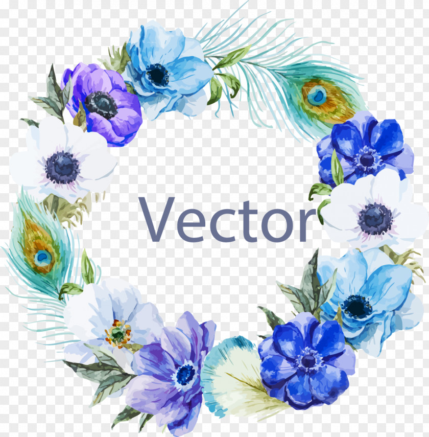 Blue Border Watercolor Painting Boho-chic Illustration PNG