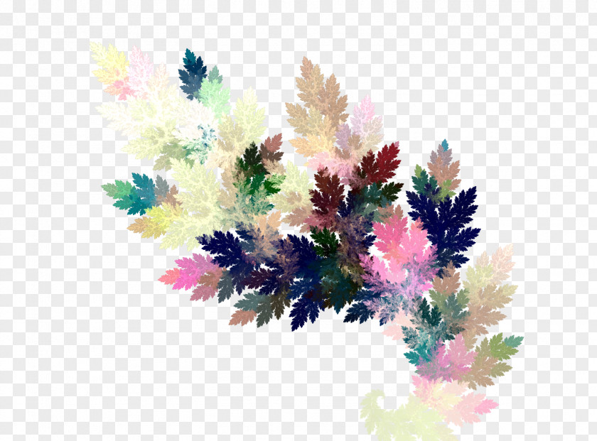 Colorful Leaves Fractal Art Floral Design Flame Watercolor Painting PNG