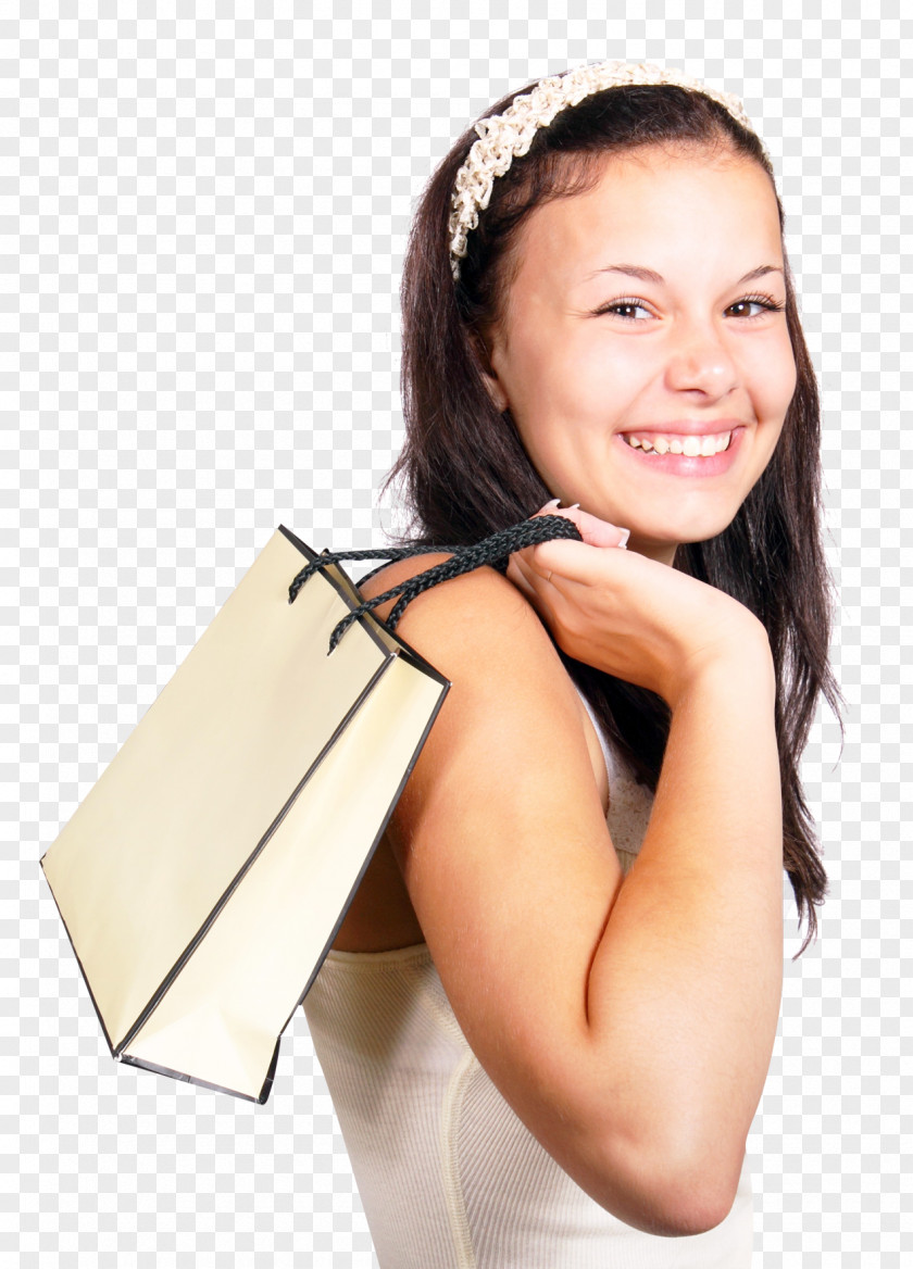 Happy Smiling Woman Hold Shopping Bag Mystery Cyber Monday Retail Online PNG