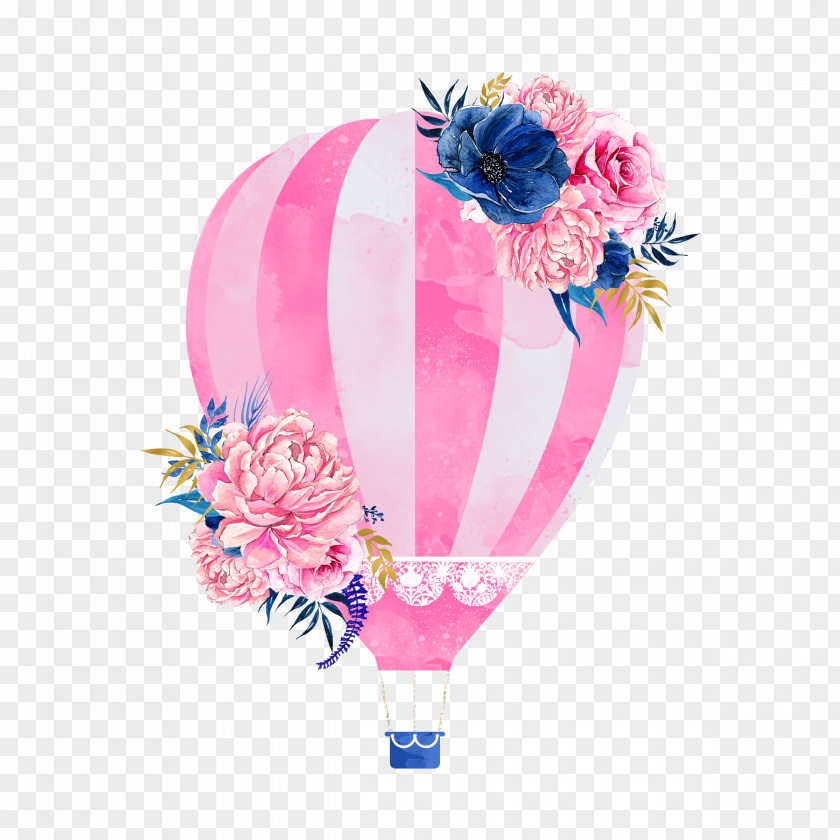 Pink Hot Air Balloon Wedding Invitation Clip Art PNG