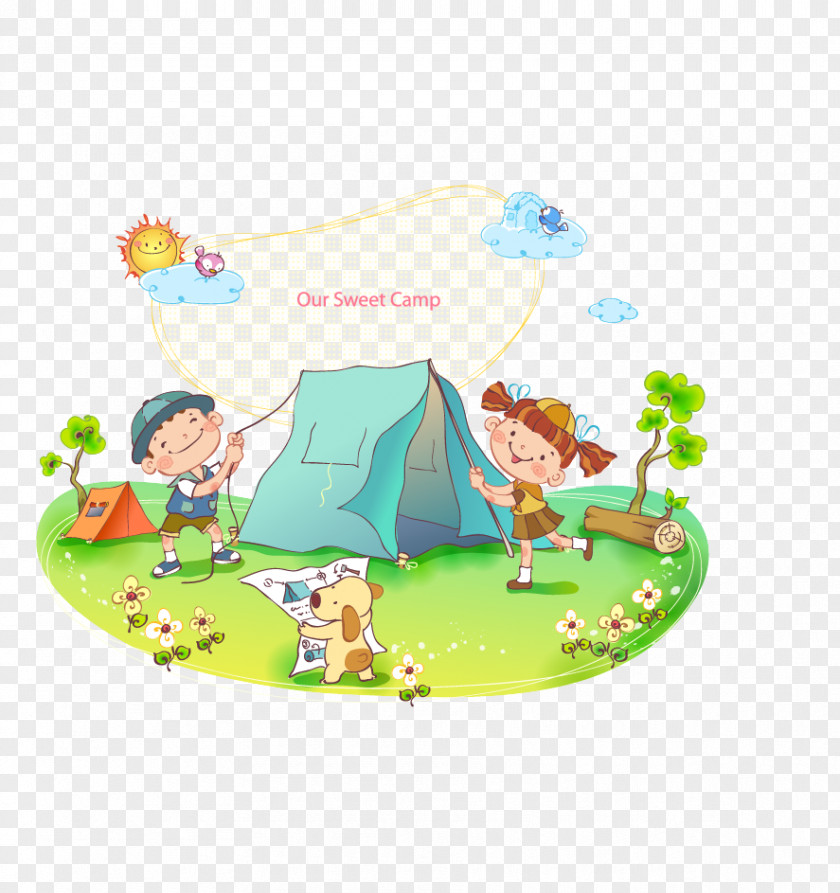 Cartoon Children Tent Camping PNG