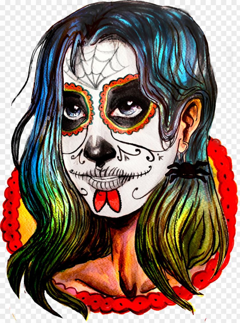 Art Skull Watercolor Painting PNG