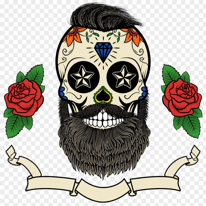 Skull Tattoo Design Picture Calavera Beard Day Of The Dead PNG