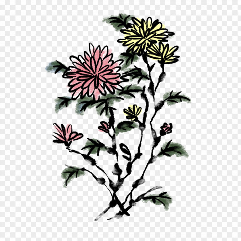 Chrysanthemum Ink Wash Painting Four Gentlemen PNG