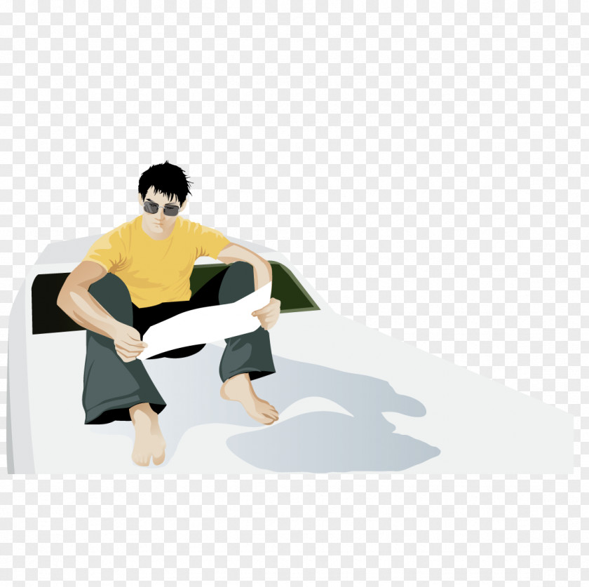 The Man Sitting In Car Reading Illustration PNG