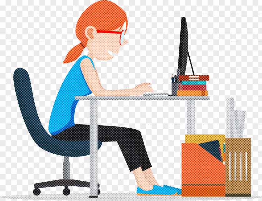 Sitting Cartoon Desk Furniture Office Chair PNG