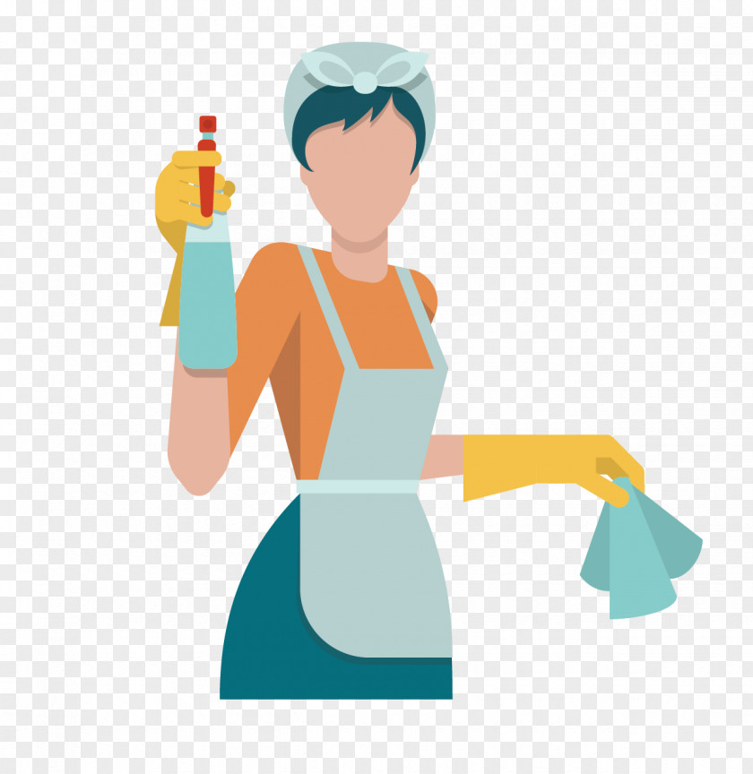 Flat Pack Kitchen Woman Cleaning Icon PNG