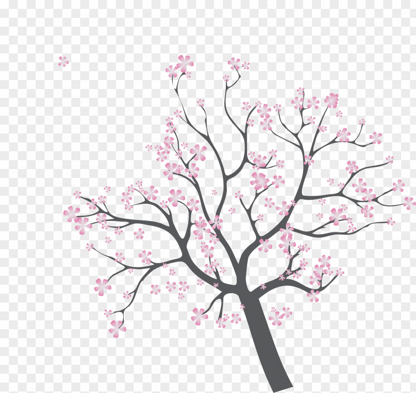 Cherry Tree Branches Sunset Illustration PNG