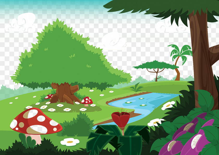 Cartoon Painted Forest Background Drawing Illustration PNG