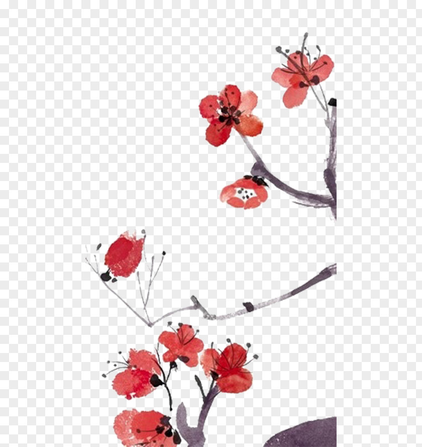 Red Plum Blossom China Painting PNG