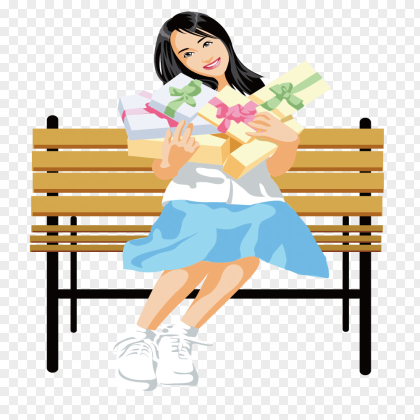 Woman On A Bench Holding Gift PNG