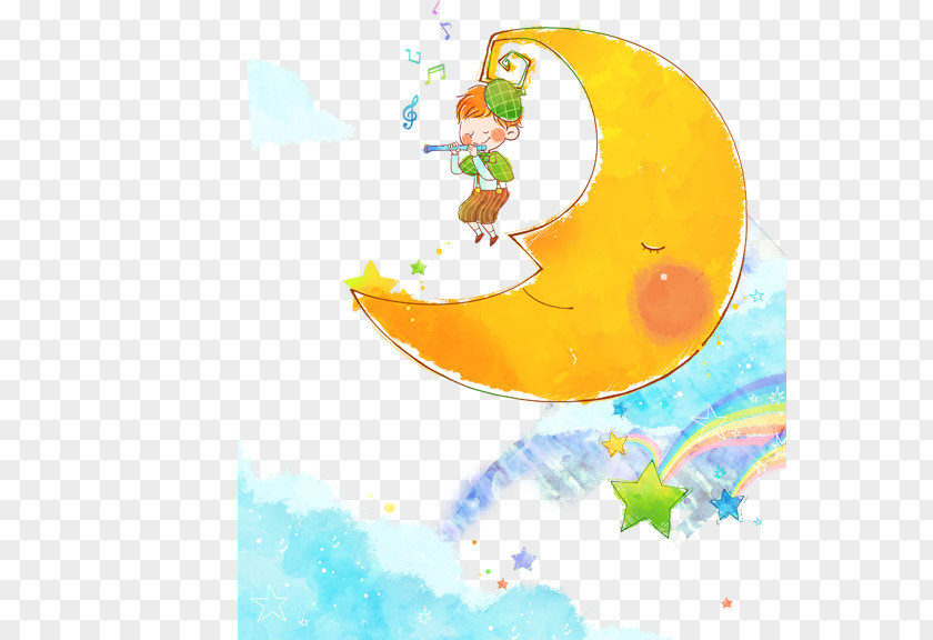 The Moon Flute Children Cartoon Drawing Clip Art PNG