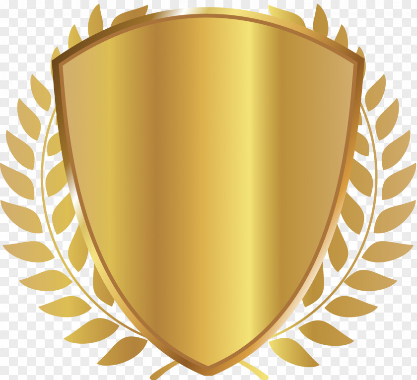 Golden Shield Badge Business Financial Adviser Award Laurel Wreath PNG