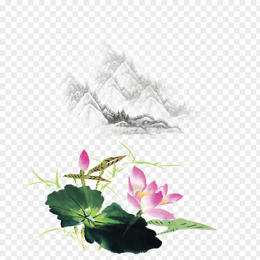 Lotus Leaf Jing County, Anhui Ink Wash Painting Nelumbo Nucifera PNG