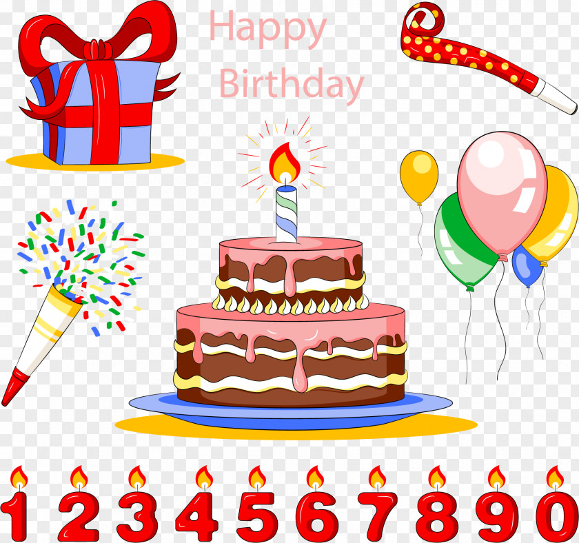 Vector Hand-painted Birthday Party Celebration Cake Torte Tart Clip Art PNG