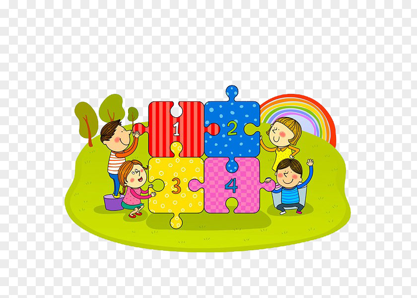 Children Play Puzzles Jigsaw Puzzle Child Cartoon Illustration PNG