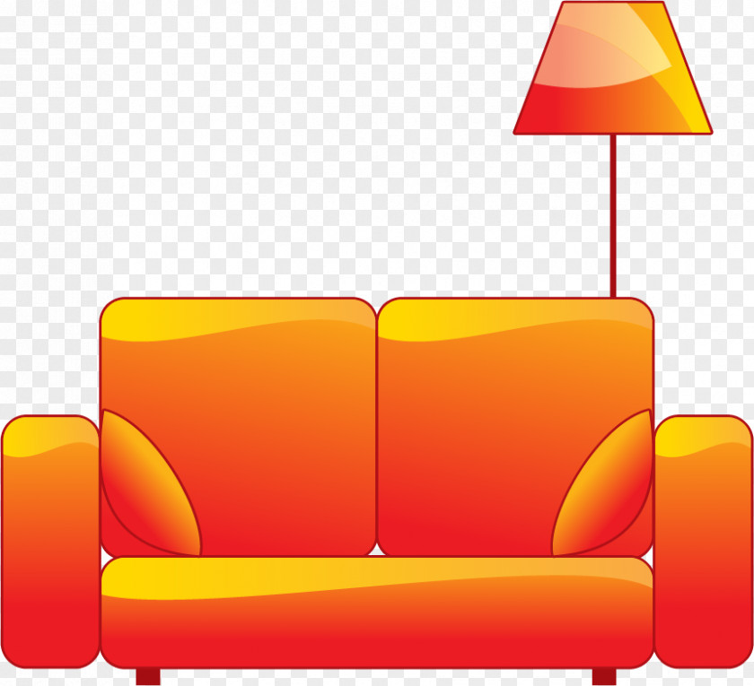 Vector Painted Orange Sofa Furniture Couch Clip Art PNG
