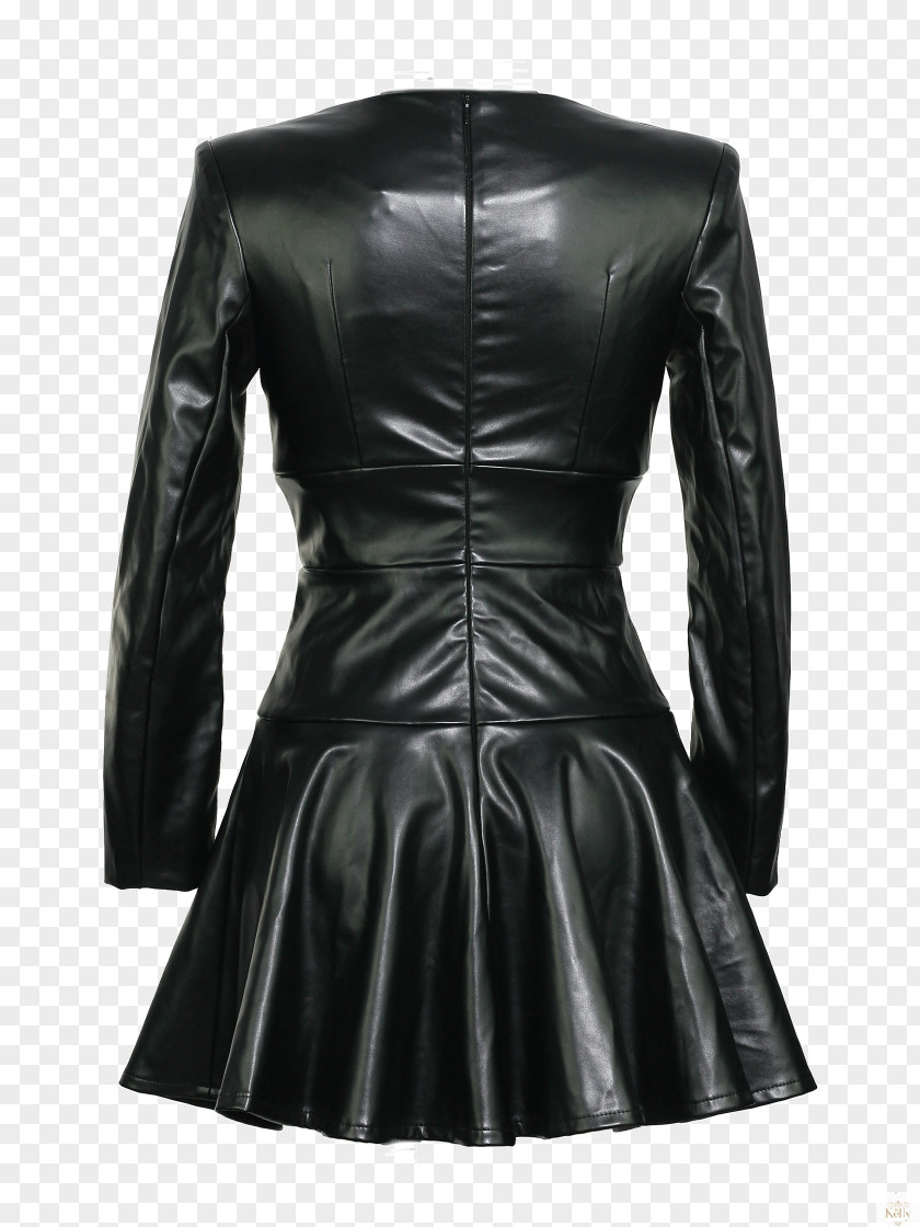 Long Sleeve Cocktail Dresses Dress Clothing Leather Jacket Skirt Button PNG