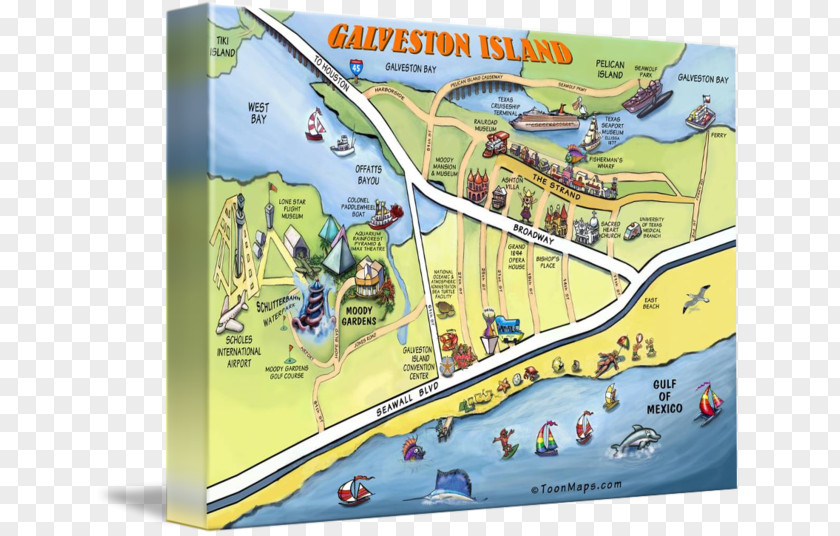Travel Galveston Art Map PNG