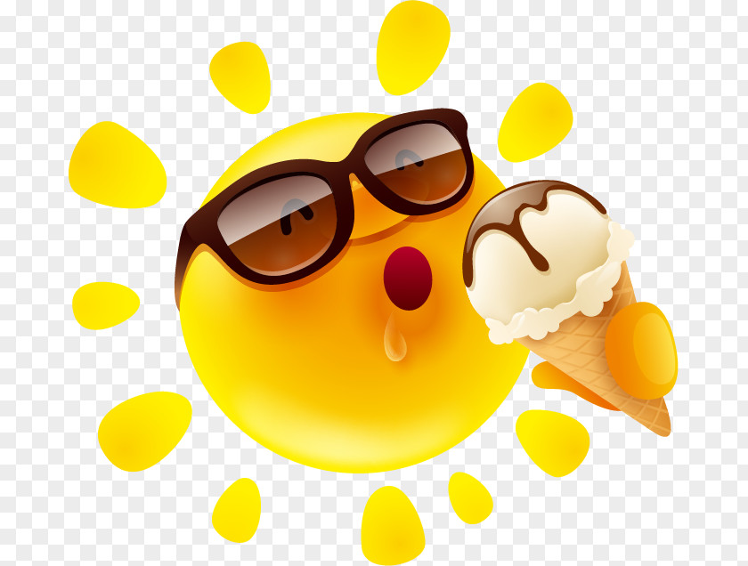 Vector Cartoon Sun Ice Cream Cone PNG