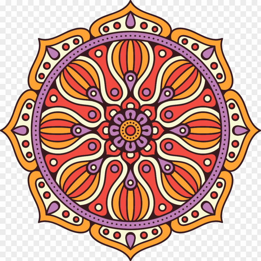 Warm Mandala Euclidean Vector Coloring Book Illustration PNG