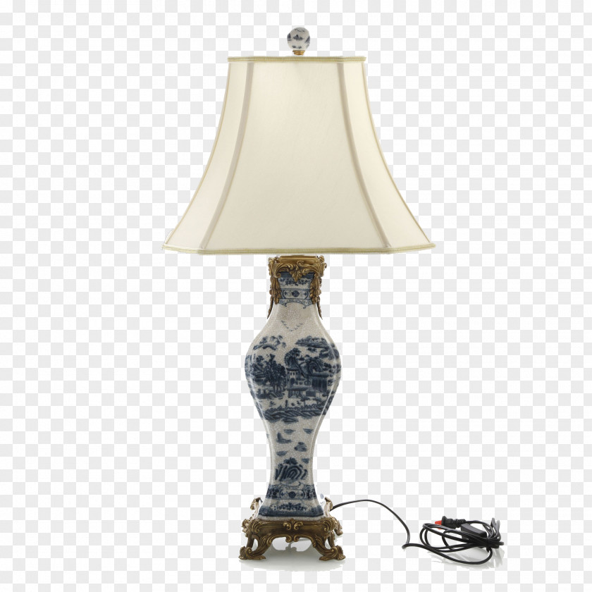 Chinese Blue And White Porcelain Table Lamp Lampe De Bureau PNG