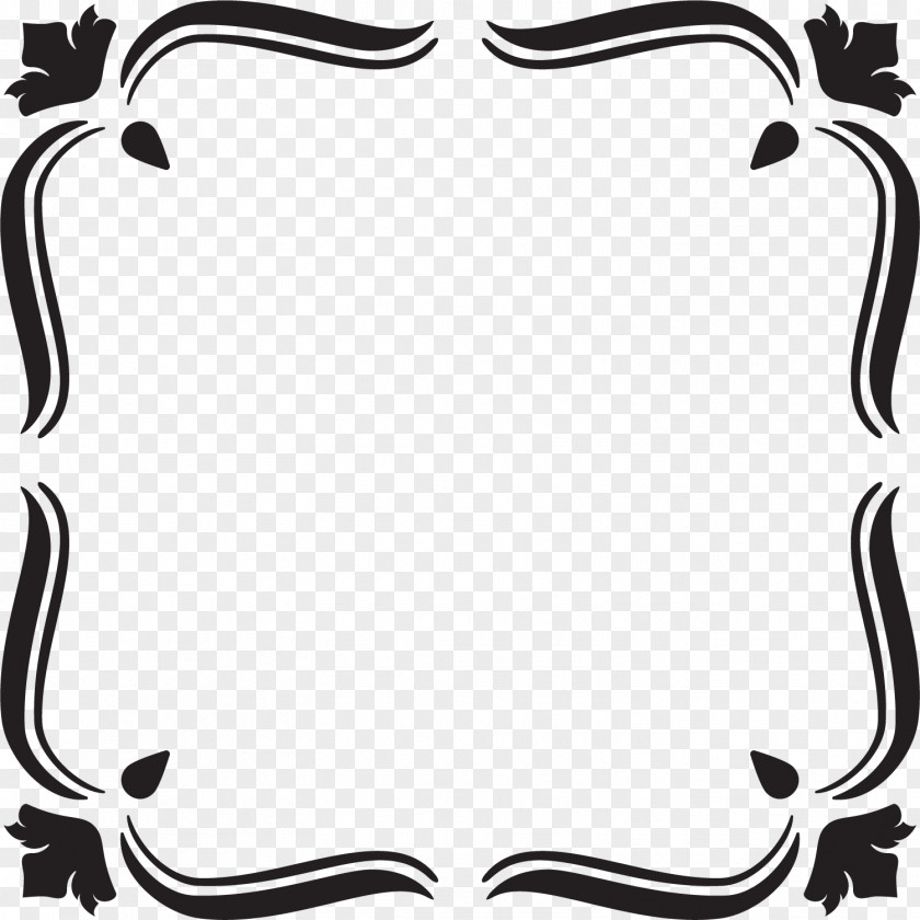 Hand Painted Black Leaf Frame And White PNG
