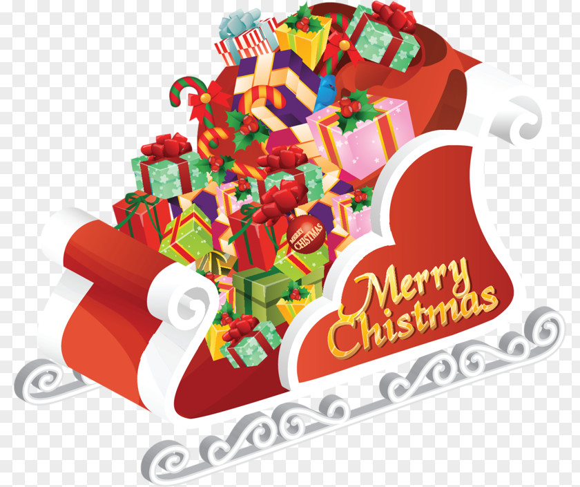 Santa Sleigh Claus Reindeer Sled Christmas Gift PNG