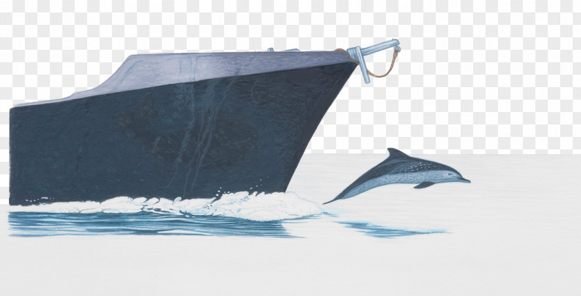 Blue Boat Painting Style Bow Wave Ship Prow Dolphin Illustration PNG
