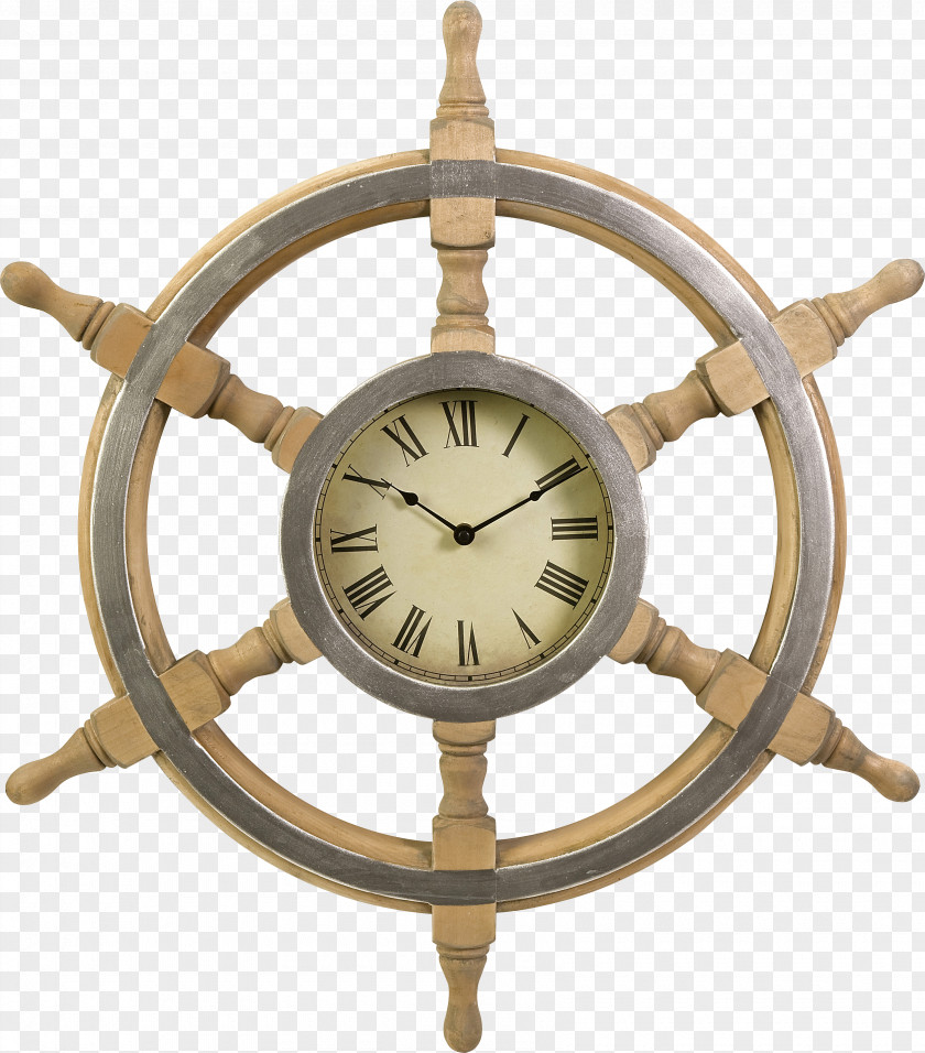 Clock Ship's Wheel Wood Wall PNG