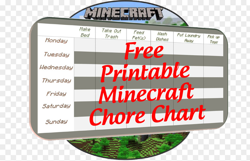 Minecraft Chore Chart Video Game Child PNG