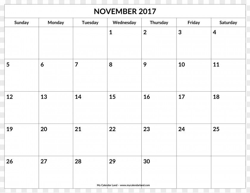 November Holiday Calendar 0 1 Alphabet PNG