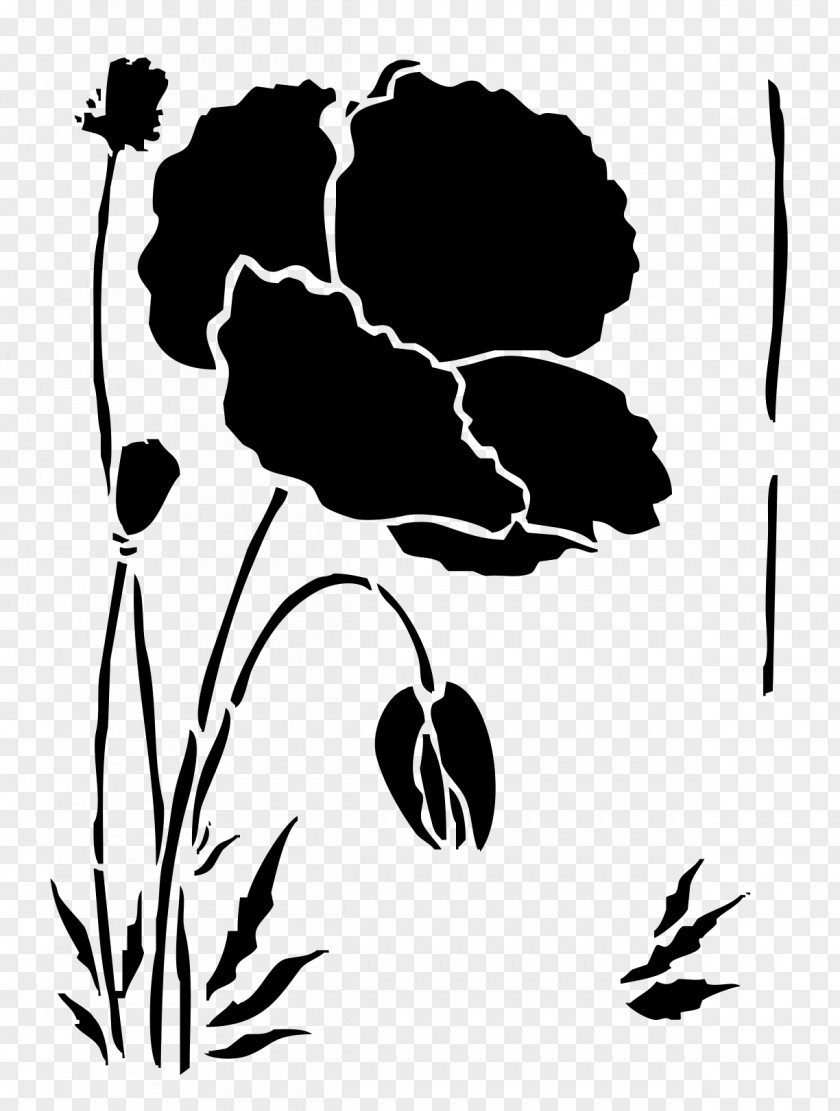 Poppy Stencil Drawing Flower Pattern PNG