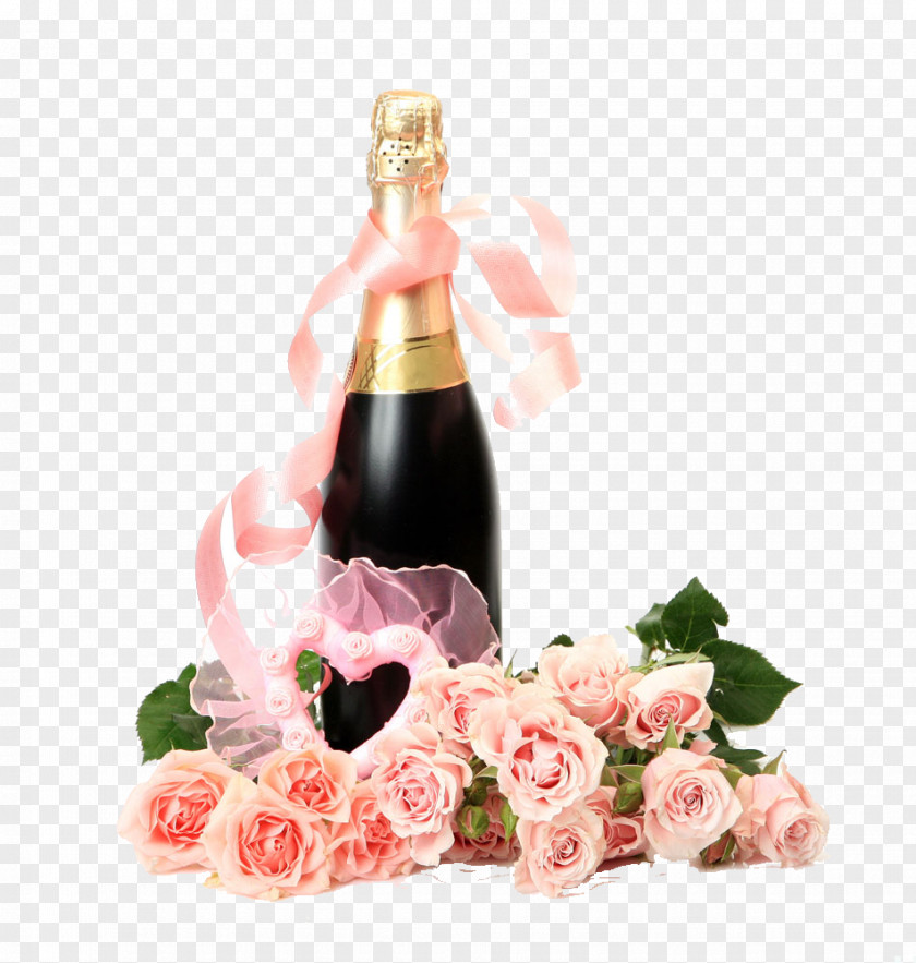 Red Wine Champagne Flower Bouquet Bottle Clip Art PNG