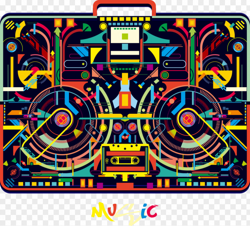 Vector Creative Suitcase Boombox Abstract Art Illustration PNG