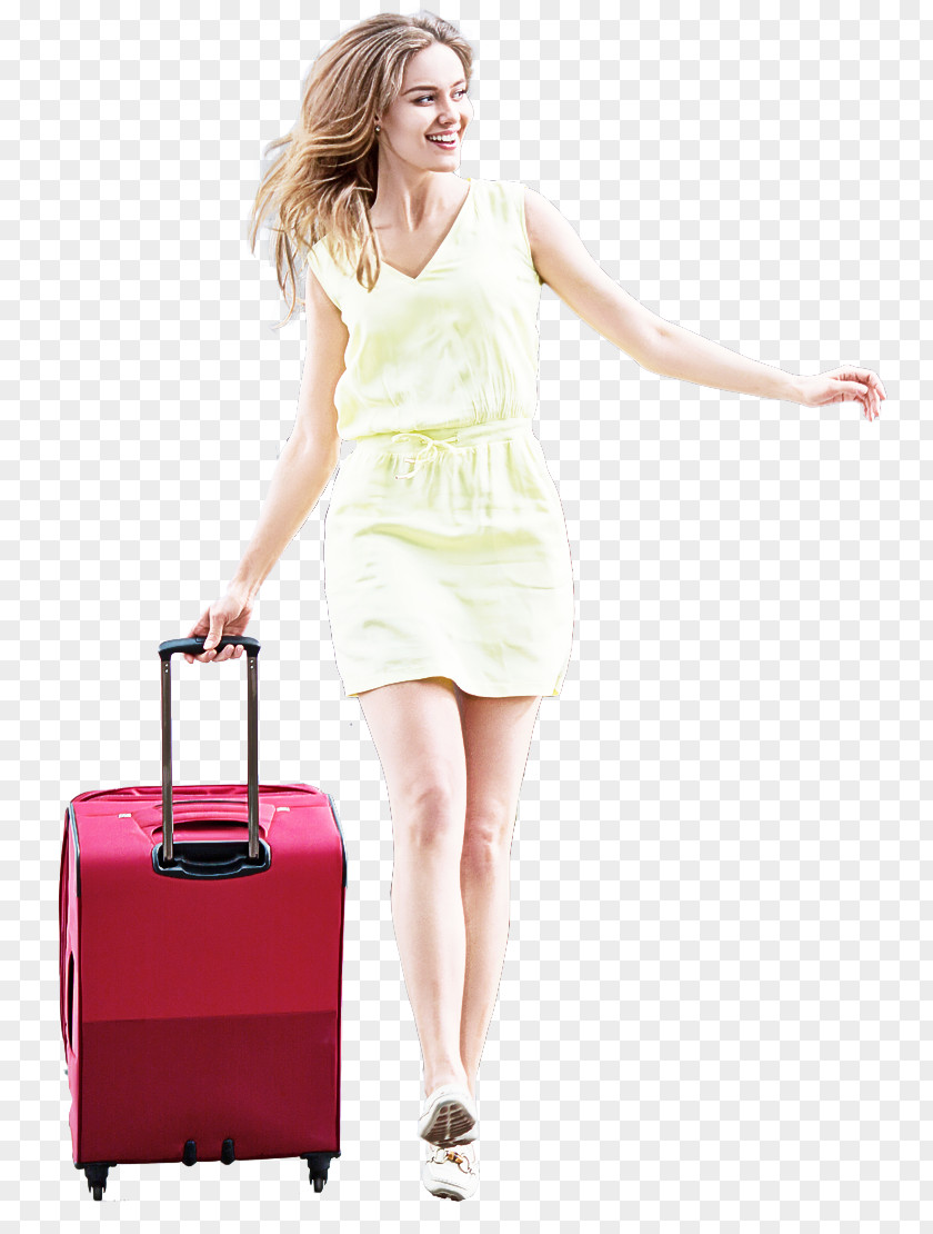 Suitcase Pink Standing Hand Luggage Bag PNG
