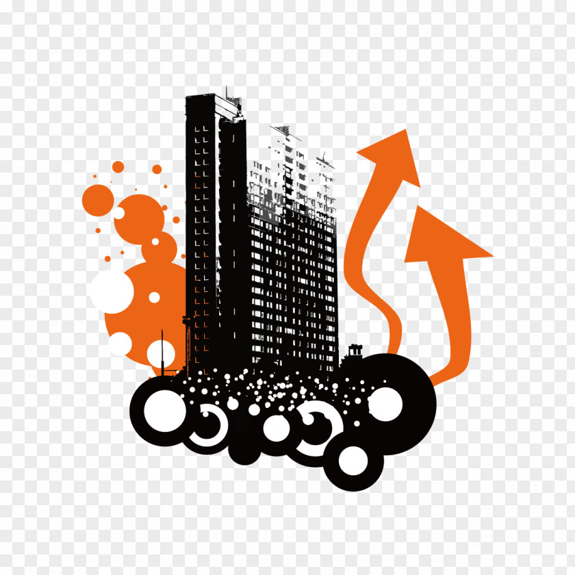 Arrow And Houses Building Silhouette Clip Art PNG