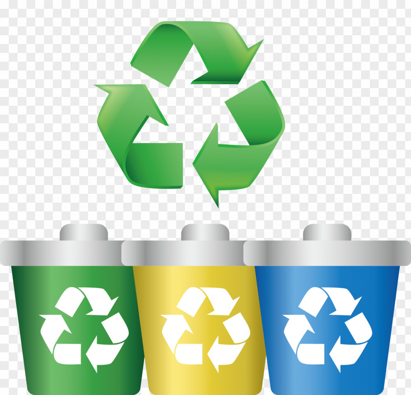 Vector Painted Green Recycle Trash Can Icon Paper Recycling Symbol Label Clip Art PNG
