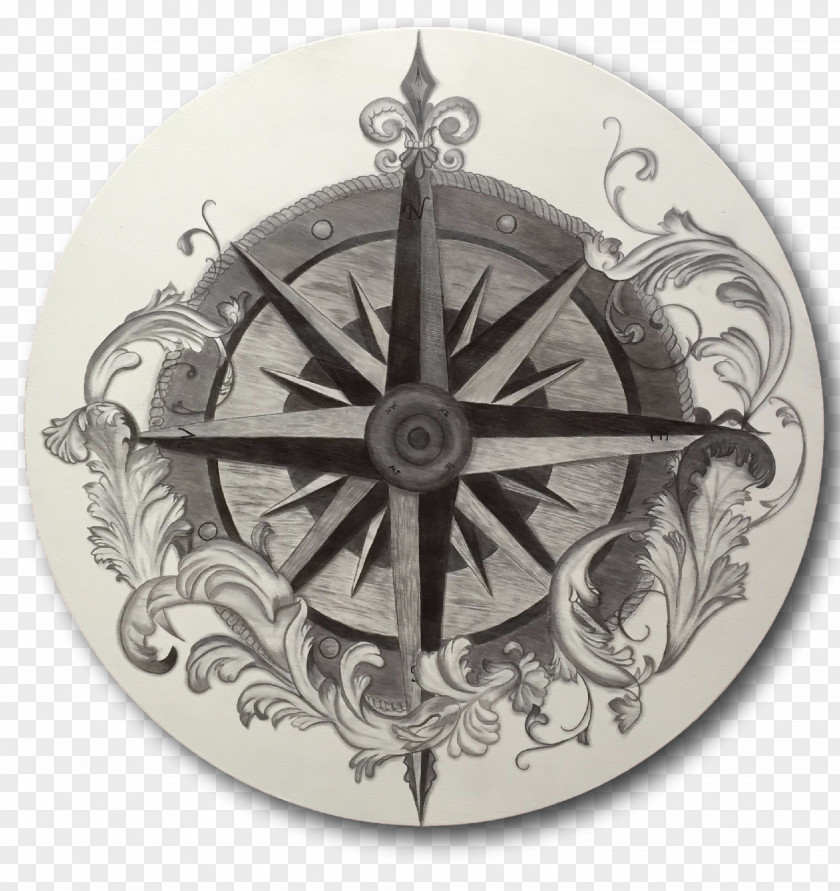 Watercolor Stain Compass Rose Art Painting PNG